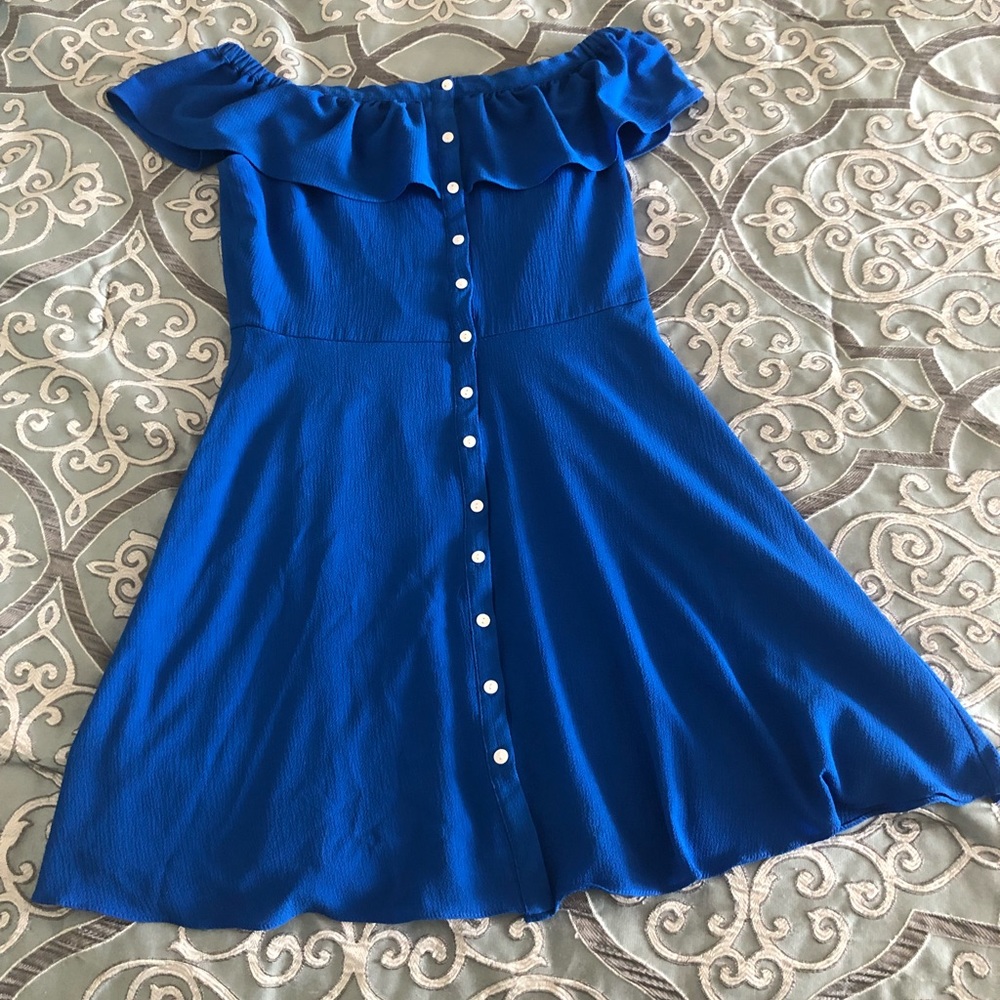 Blue off the shoulder dress